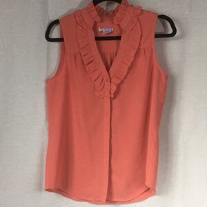 New York Company Small orange peach ruffle sleeveless button top tank 100% poly